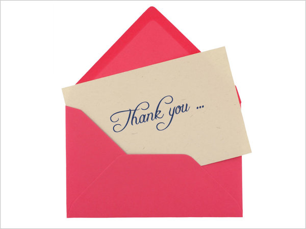 Thank you note in a red envelope