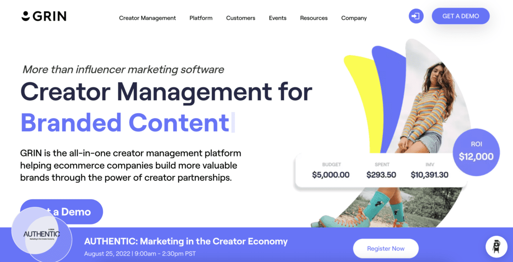 Grin Homepage - Influencer Software