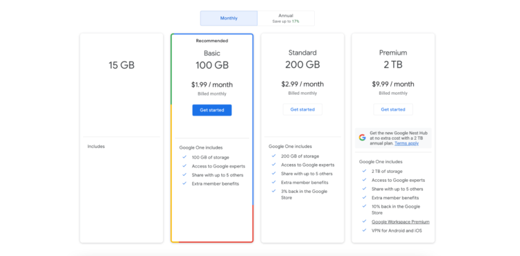 file sharing tools - google drive pricing